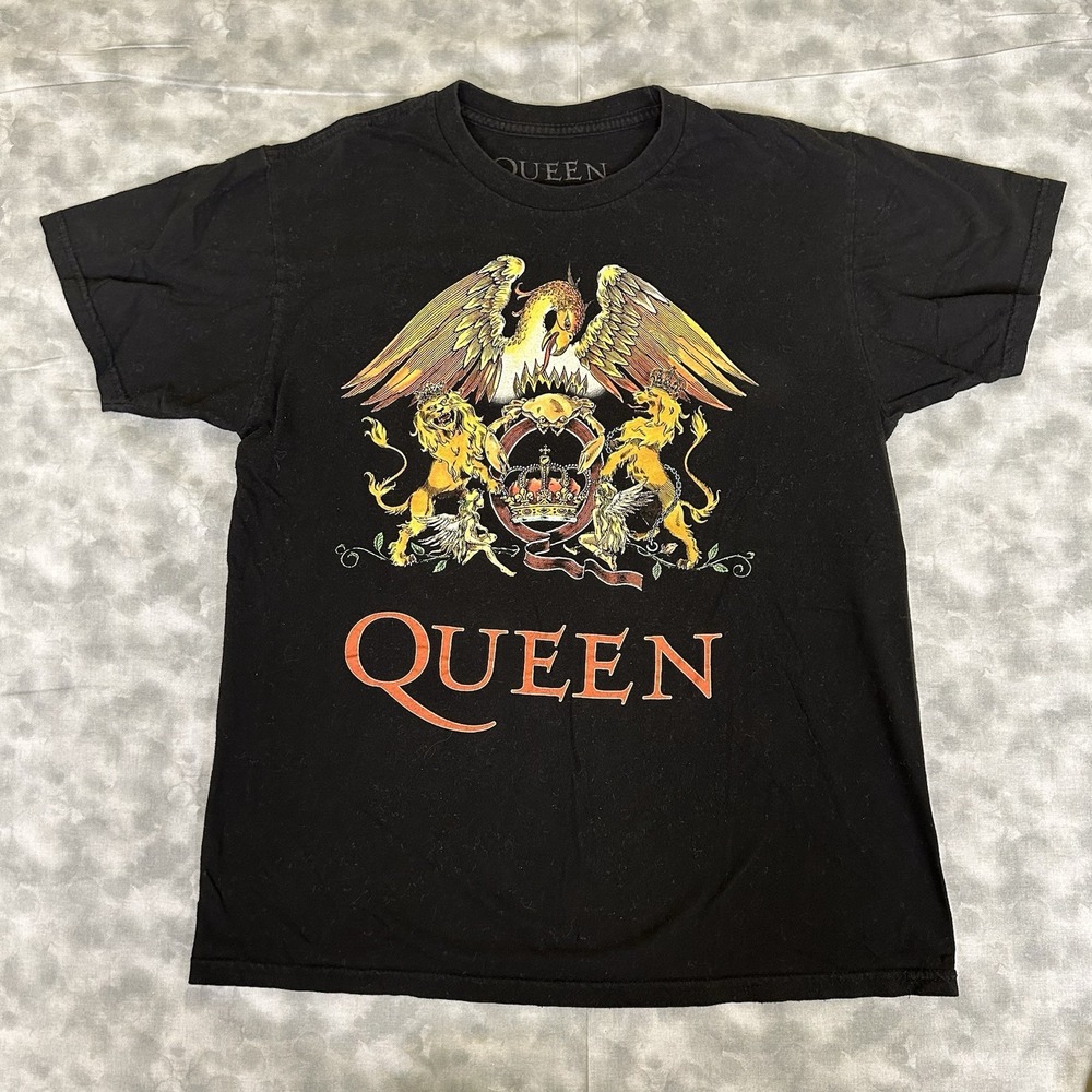 Queen Classic Rock Music Poly T-Shirt Adult Medium Black Lion Eagle Cotton